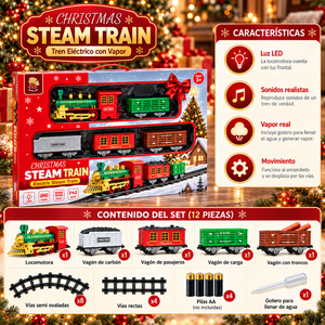 Tren Eléctrico Navideño Con Vapor Luz Sonido Y 4 Vagones