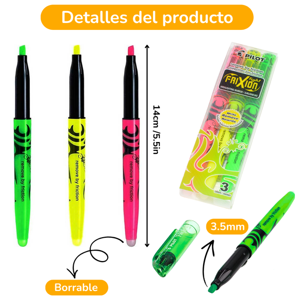 Destacadores Borrebles Frixion Light Punta Biselada Set X3