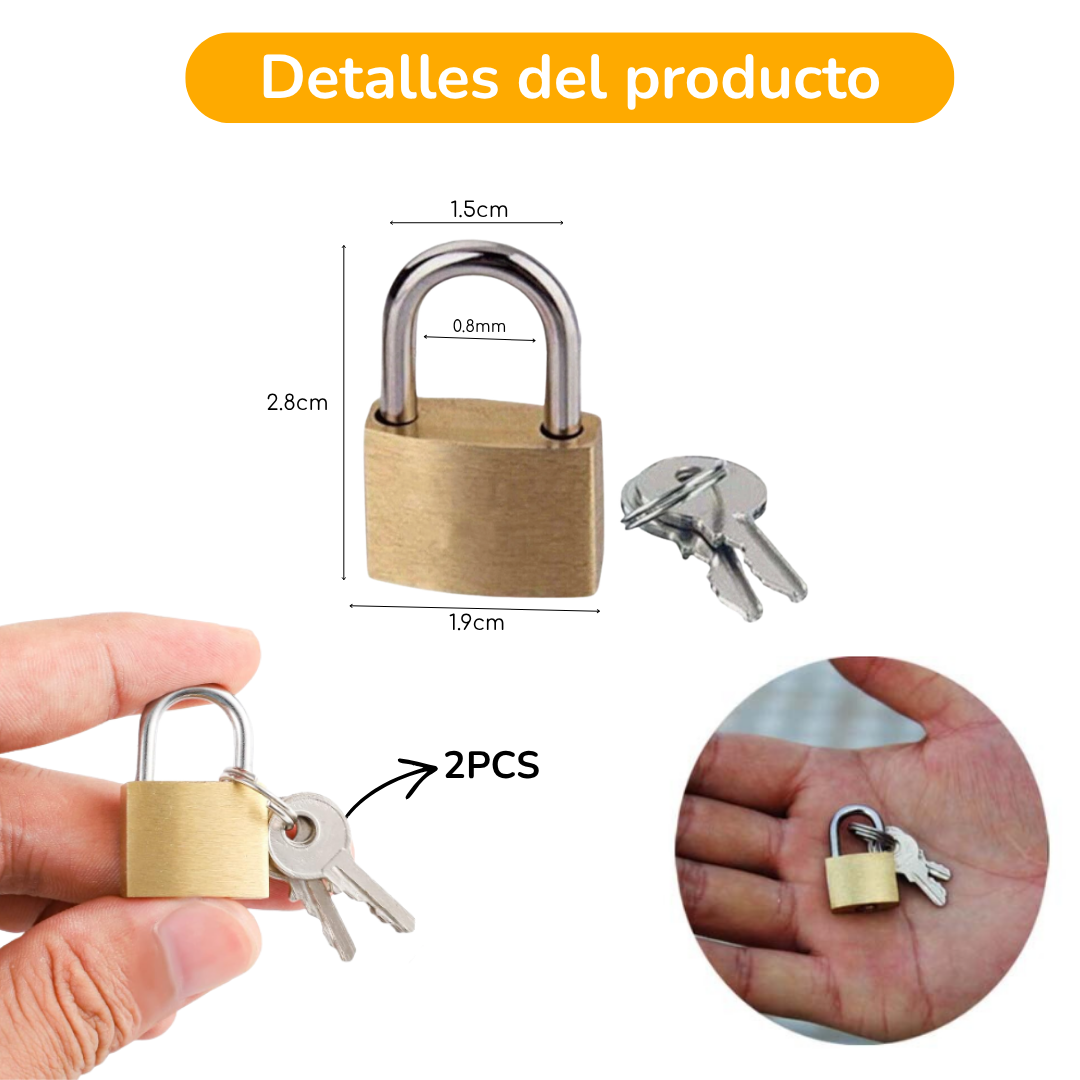 Mini Candados De Cobre 20 Mm Arco Corto Con Llaves Set 2
