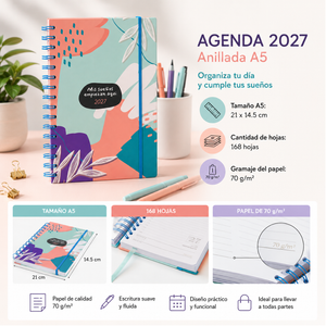Agenda 2027 A5 Anillada Tapa Dura Planner Frase Motivacional
