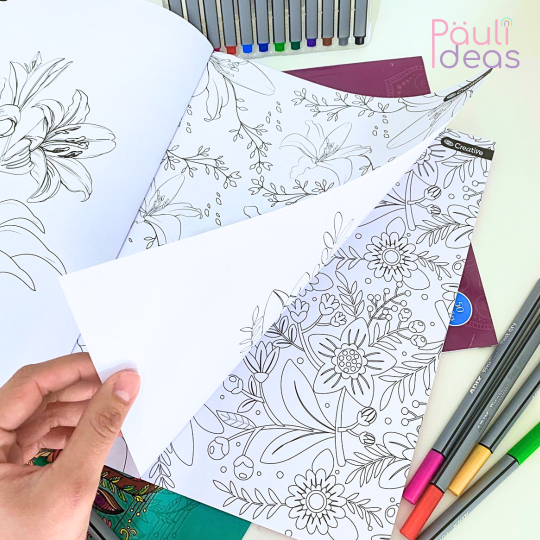 Libro Mándala Flores + 12 Lápices Fineliner Adix 0.4 Mm