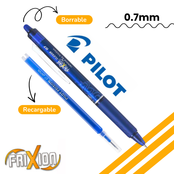 Lápiz Gel Borrable Pilot Frixion Clicker 0.7 Mm + Repuesto