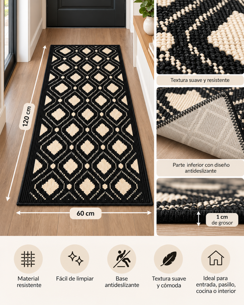 Alfombra Decorativa Antideslizante 120x60cm Para Pasillo