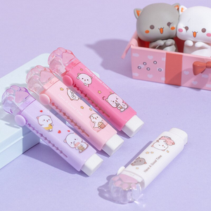 Pack Gomas De Borrador Patita Gato Retractil Kawaii
