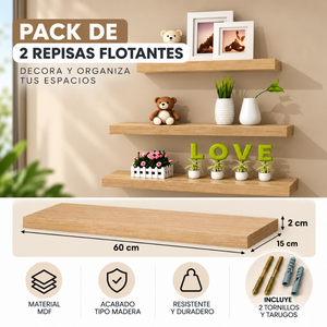 Repisas Flotantes De Pared MDF 60 Cm Abeto Set 2 Unidades