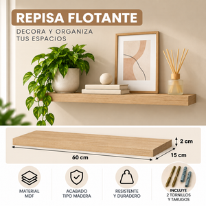 Repisa Flotante De Pared MDF 60 Cm Estante Decorativo