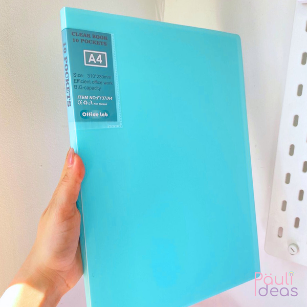 Carpeta Archivadora Color Pastel 10 Fundas Transparentes A4