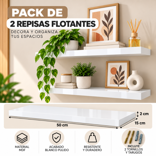 Repisa Flotante De Pared MDF 50 Cm Estante Decorativo