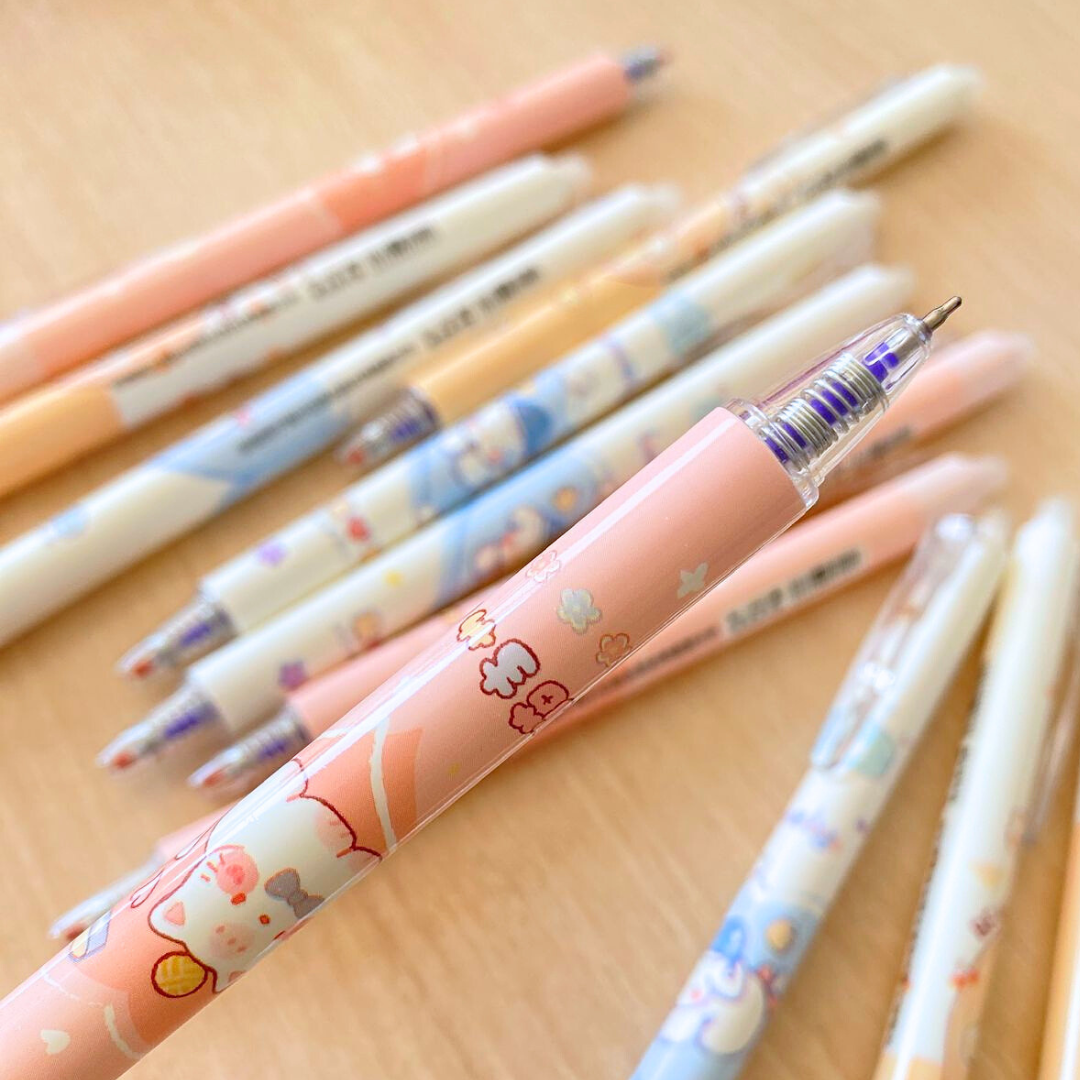 Pack 12 Lápices Tinta Gel 100% Borrable Diseño Kawaii