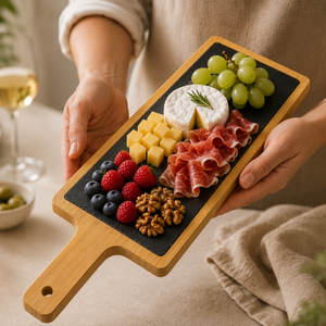 Tabla Cocktail Bambú Con Piedra Pizarra Para Servir Picoteo