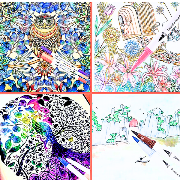 Set de 3 Libros Mandalas con 12 Plumones Doble Punta