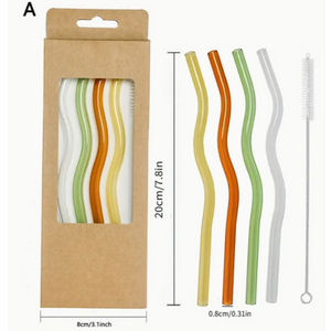 Set De 4 Bombillas Pajillas De Vidrio + 1 Cepillo