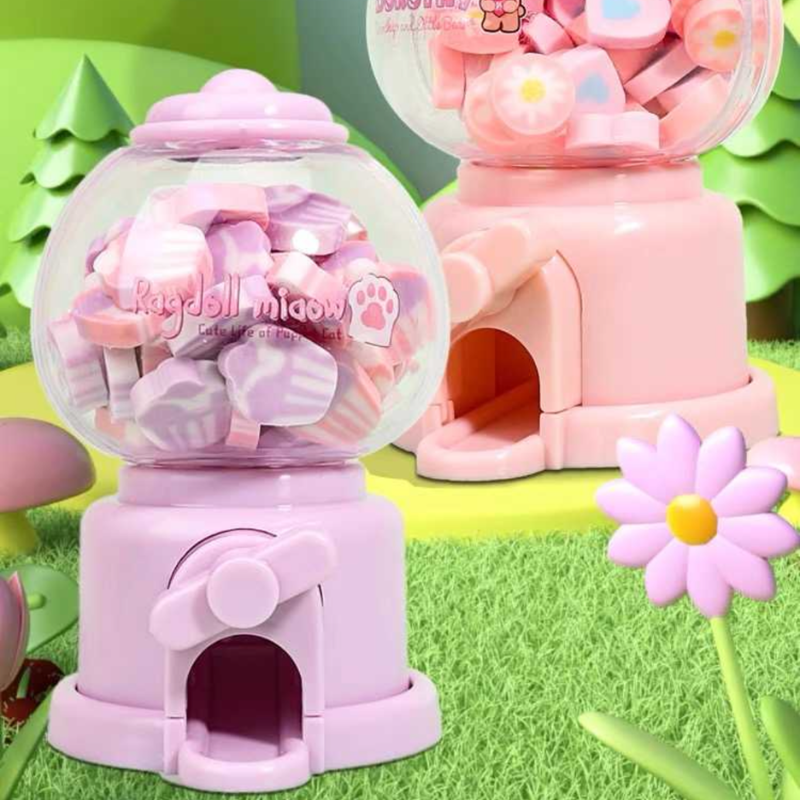 Dispensador con Mini Gomas de Borrar Kawaii