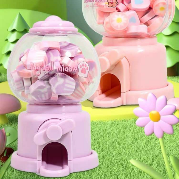 Dispensador con Mini Gomas de Borrar Kawaii