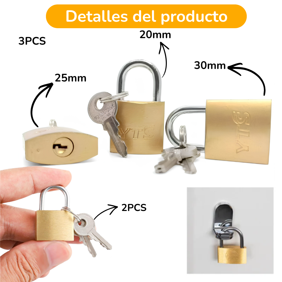 Mini Candados De Cobre 20/25/30 Mm Con Llaves Set 3