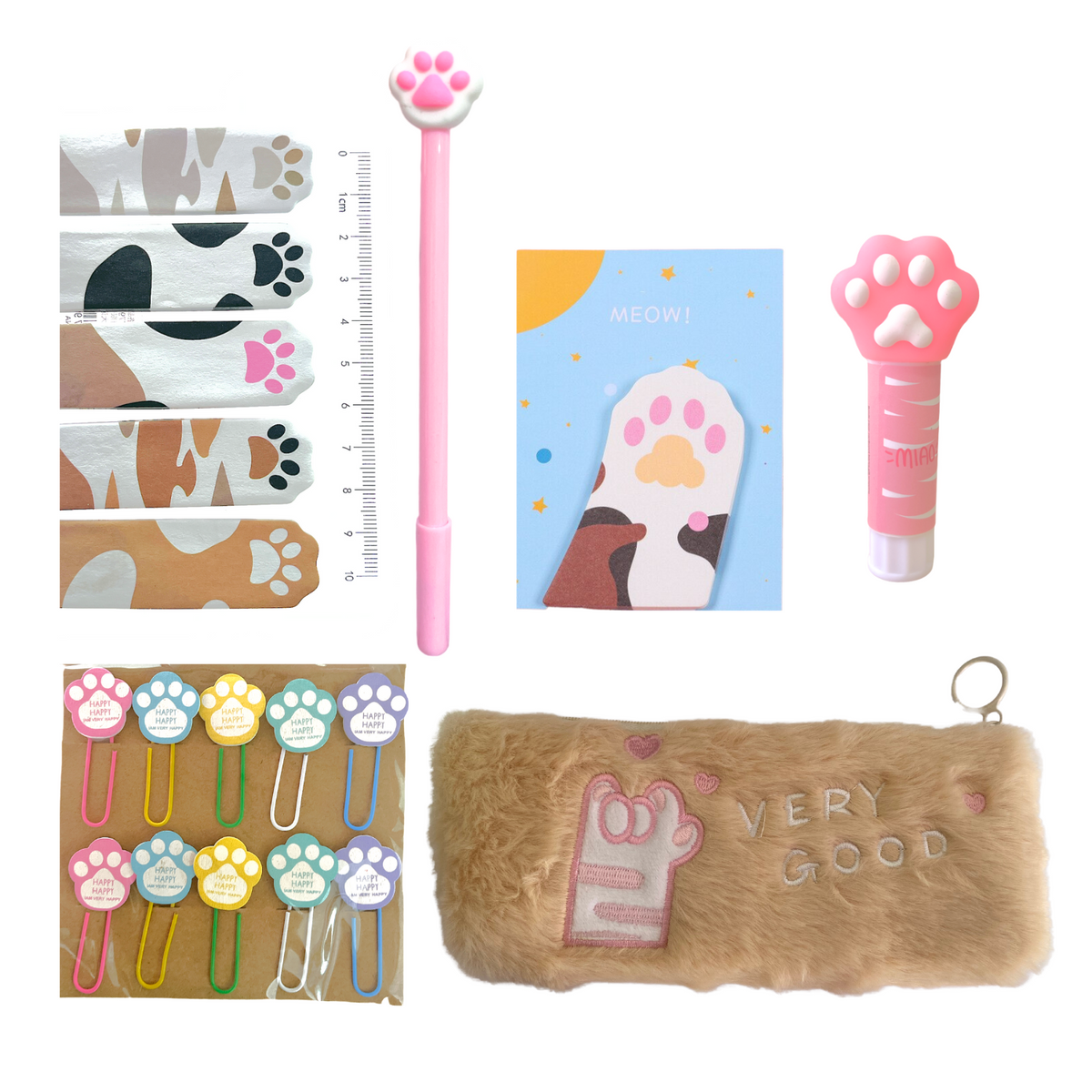 Set Estuche Y Papelería Kawaii Tierna Gato Palta Cactus