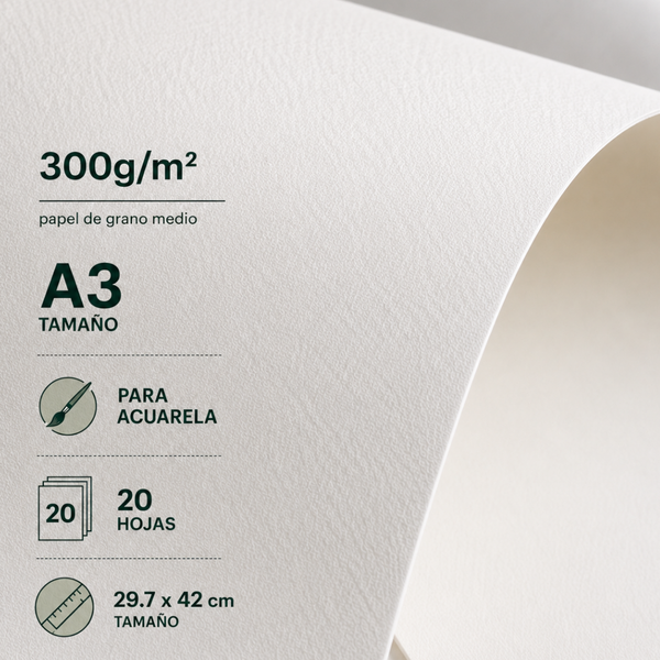 Croquera Block para Acuarela A3 300gsm con Algodón