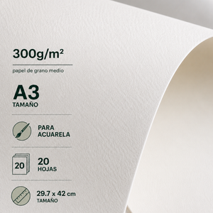 Croquera Block para Acuarela A3 300gsm con Algodón