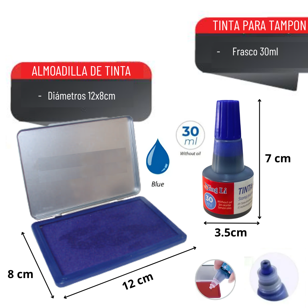 Set Almohadilla Huellero + Tinta Azul 30ml