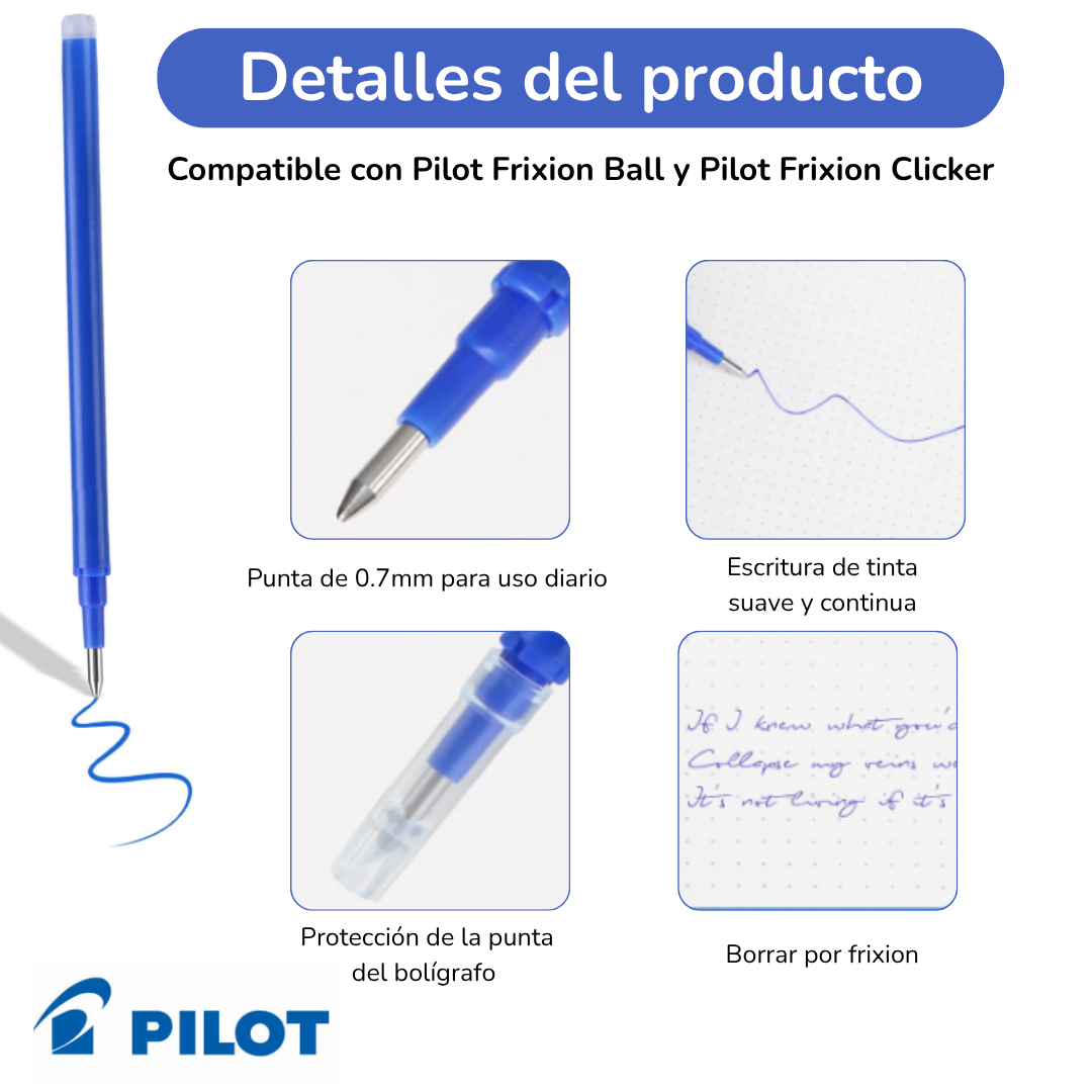 Repuestos Tinta Gel Borrable Pilot Frixion Ball 0.7mm