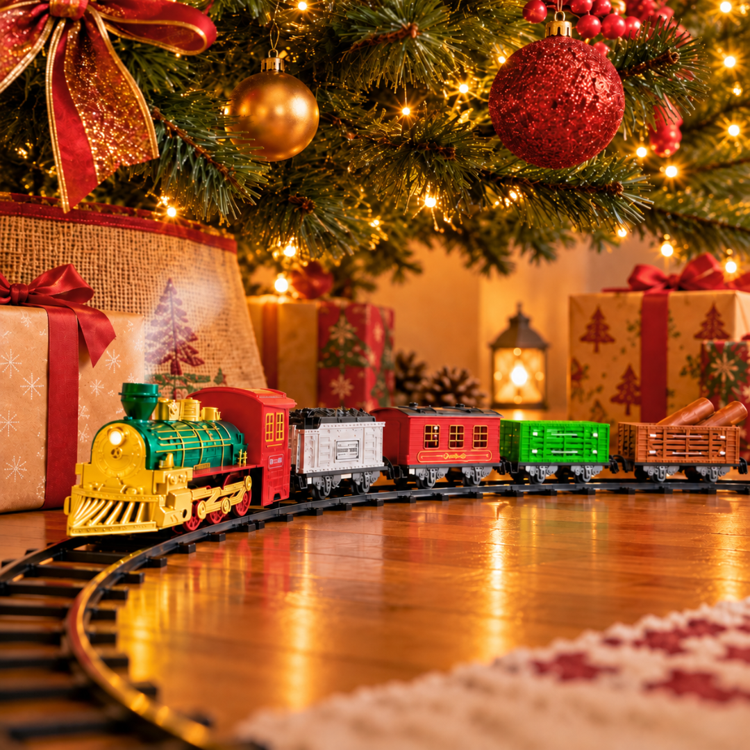 Tren Eléctrico Navideño Con Vapor Luz Sonido Y 4 Vagones