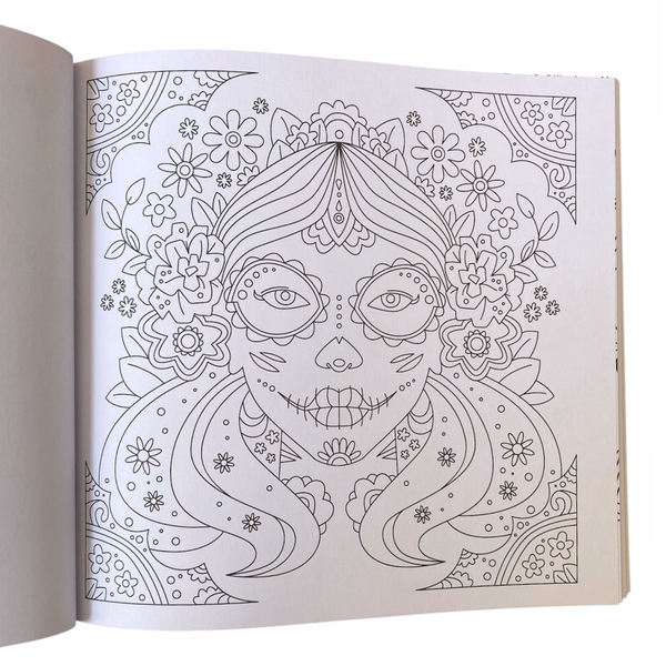 Libro Mándala Catrinas + 12 Plumones Doble Punta Fina/gruesa
