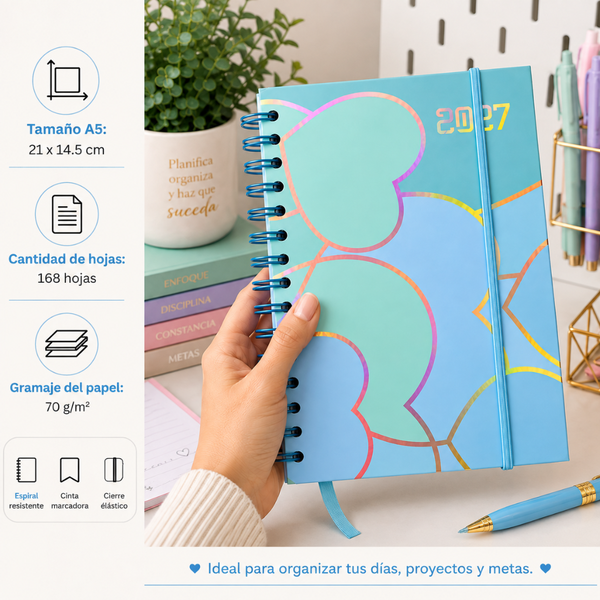 Agenda 2027 A5 Anillada Tapa Dura Planificador Diario Kawaii