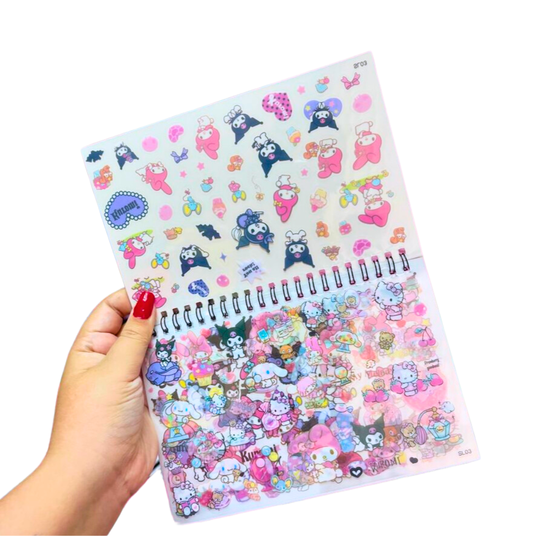 Libreta 430 Stickers De Kuromi / Hello Kitty