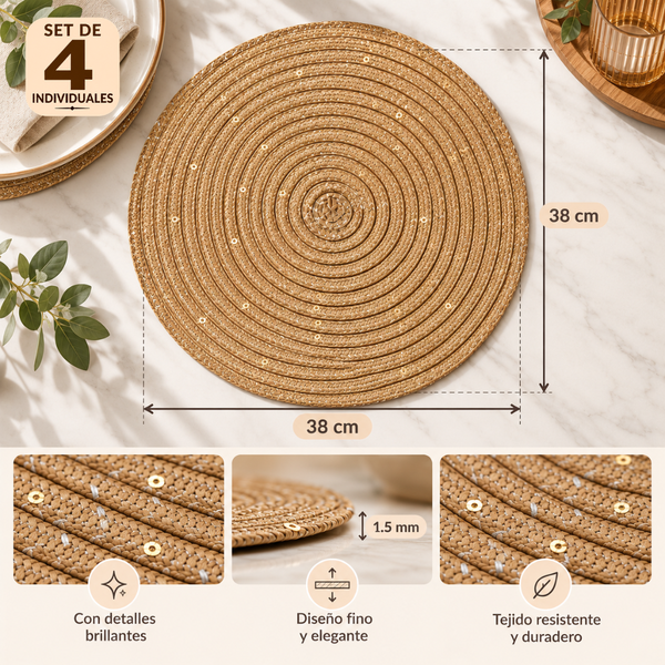 Individuales De Mesa Redondos Trenzados 38 Cm Set 4