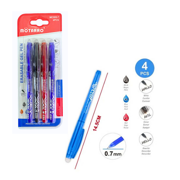Lápices Borrables Tinta Gel Azul, Negro Y Rojo Set De 4