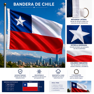 Bandera Chilena 180x120 Cm Estrella Bordada Fiestas Patrias
