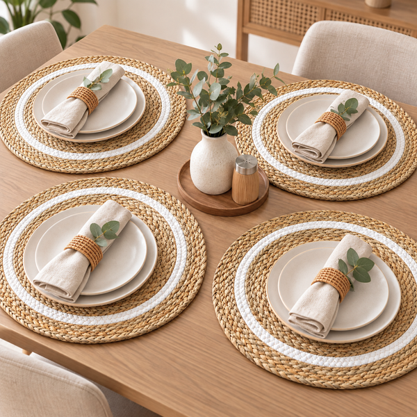 Individuales Redondos Tejidos 39 Cm Mesa Comedor Pack 4 Boho