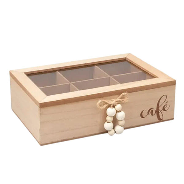 Caja Organizadora De Madera Para Té Con 6 Compartimientos