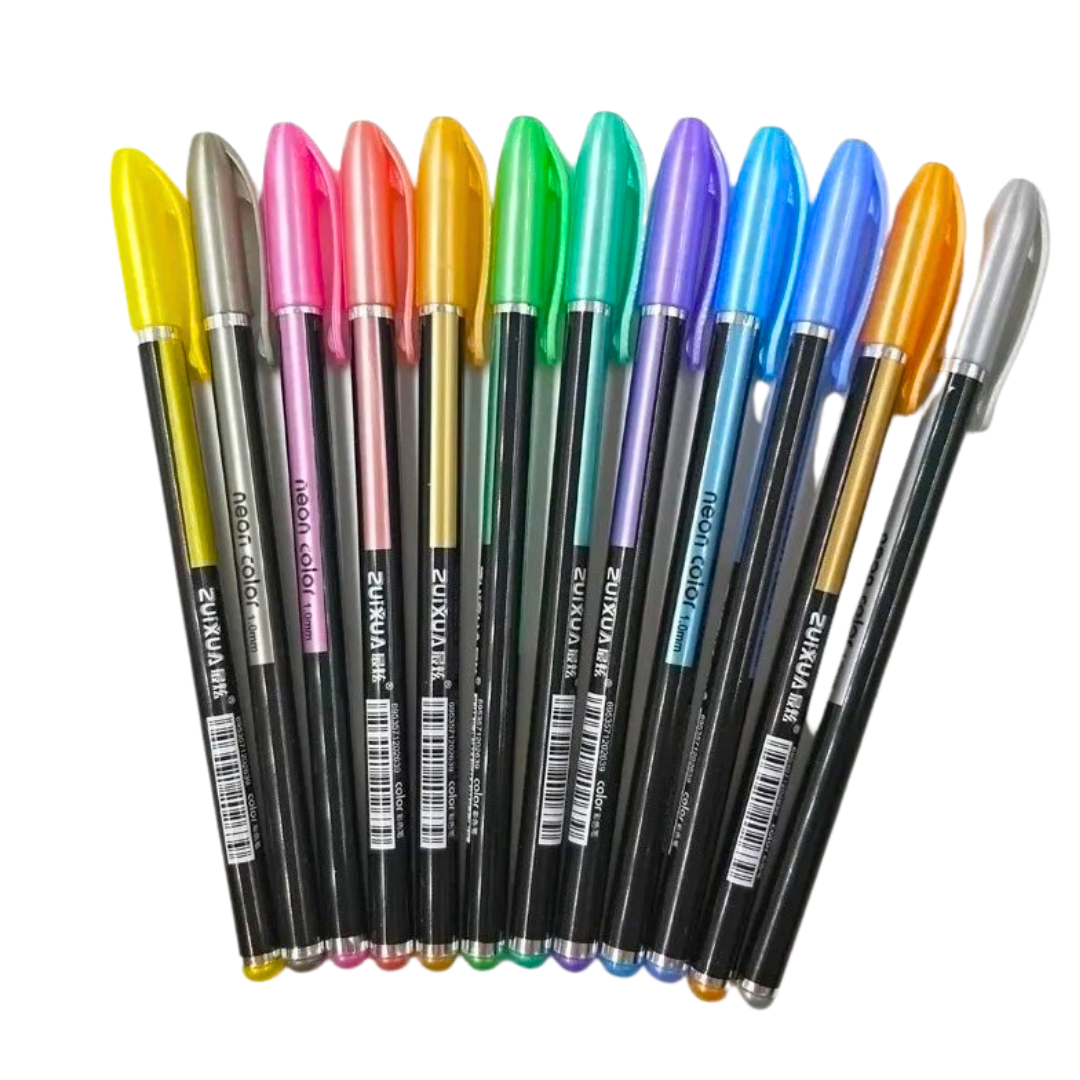 Croquera Hojas Negras + 12 Lápices Metalizados Kawaii