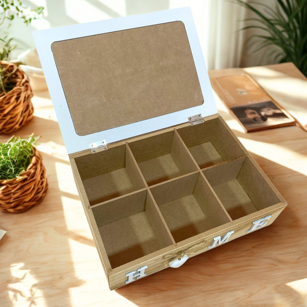 Caja Organizadora De Madera Para Té Con 6 Compartimientos