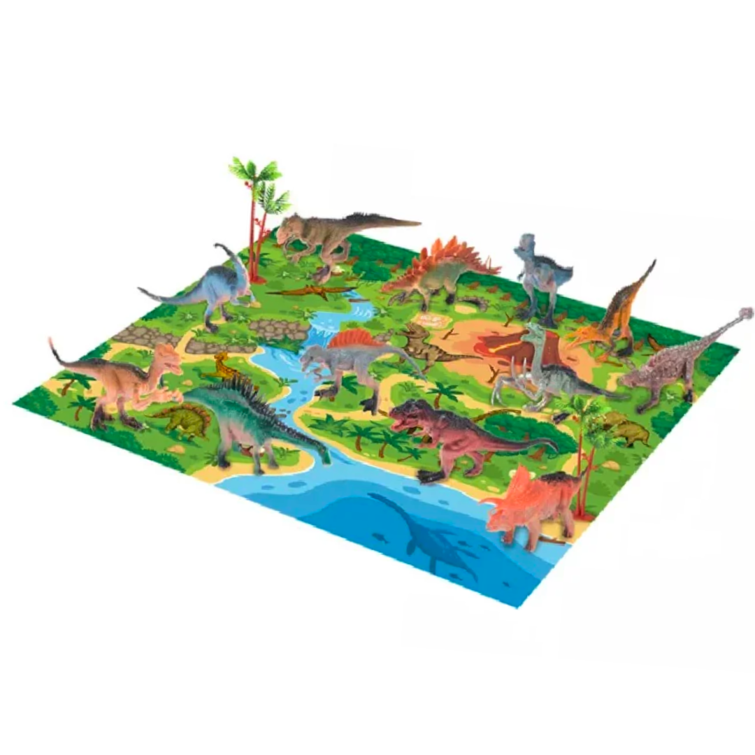 Dino Park Juego 12 Dinosaurios Con Alfombra De 70 X 80 Cm