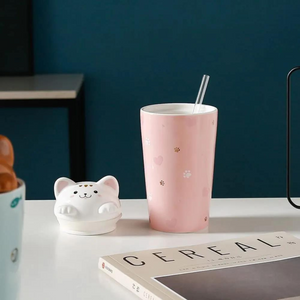 Taza Mug Tazón Gatito 480ml Con Tapa Y Bombilla