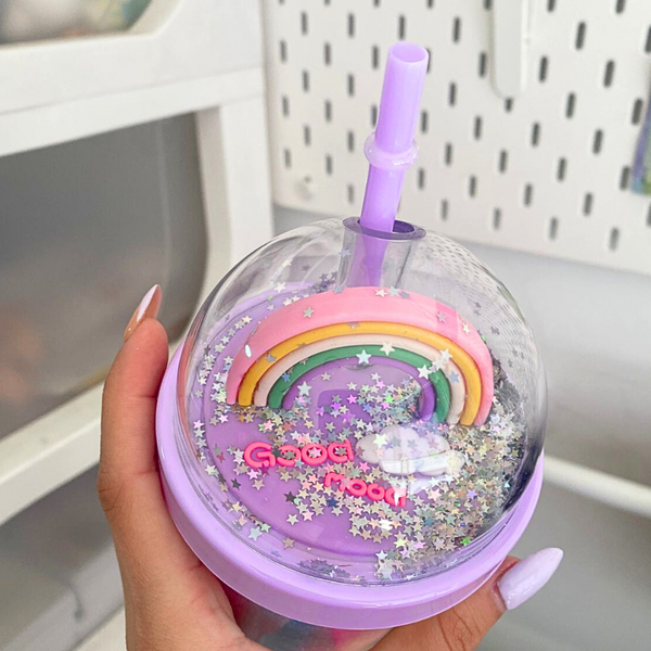 Vaso De Verano Con Bombilla Doble Acrílico Diseño Kawaii