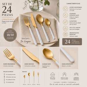 Set Cubiertos Dorados 24 Piezas Servicio Para 6 Personas