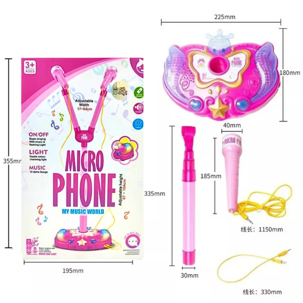 Micrófono Doble Star Party Con Pedestal Y Luces Karaoke Mp3