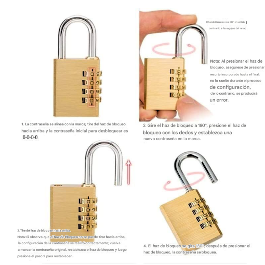 Candado Con Clave 4 Dígitos Para Maleta, Casillero Y Equipaje