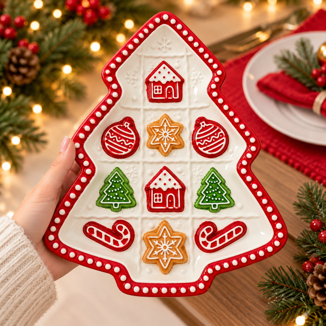 Bandeja Navideña Cerámica Árbol Navidad Galletas 27x23cm