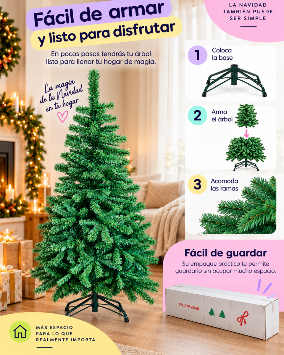 Árbol de Navidad Artificial 150 cm Ramas frondosas con Base Metálica