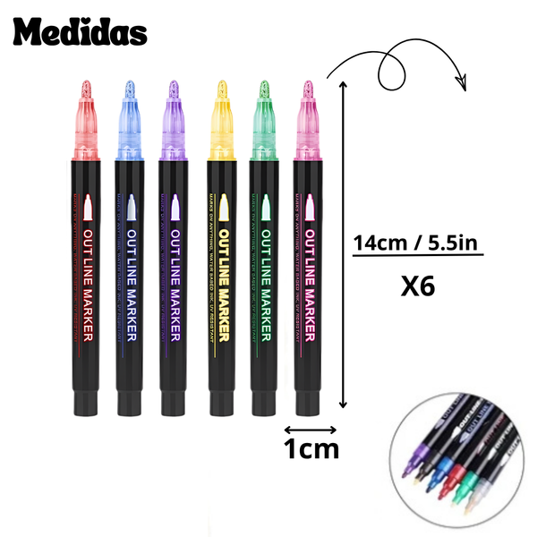 Set 6 Plumones Lettering Contorno Metalizado Outline