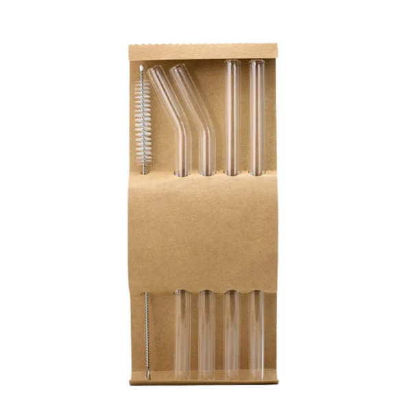 Set De 4 Bombillas Pajillas De Vidrio + 1 Cepillo