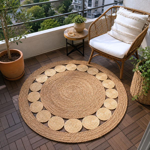 Alfombra De Yute Redonda 120 Cm Fibra Natural