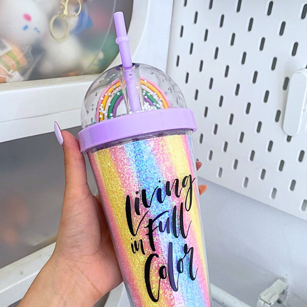 Vaso De Verano Con Bombilla Doble Acrílico Diseño Kawaii