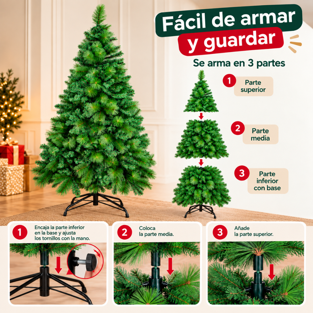 Árbol De Navidad Artificial 210Cm Frondoso Verde 2 Ramas
