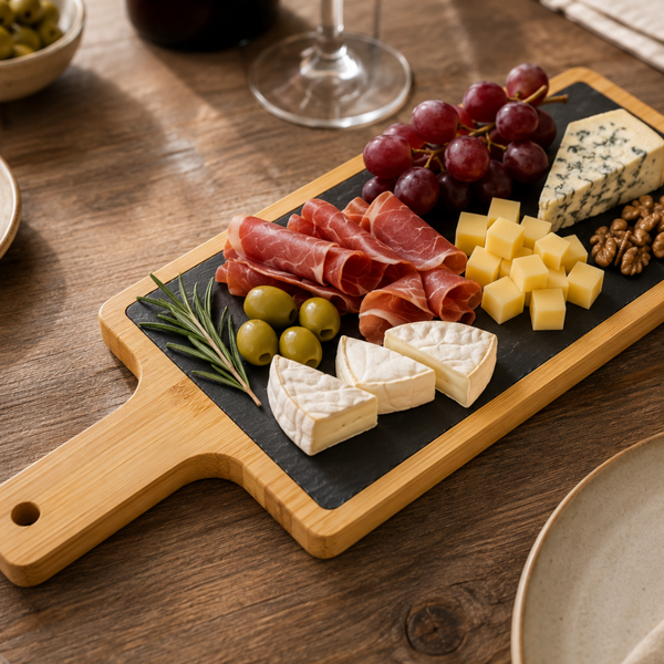 Tabla Cocktail Bambú Con Piedra Pizarra Para Servir Picoteo