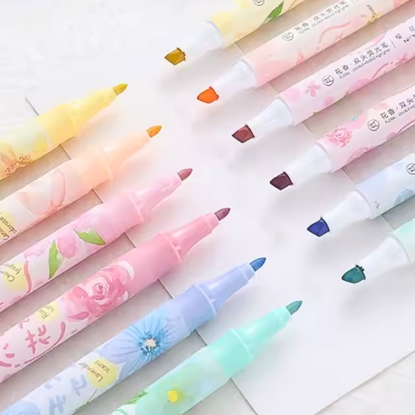 Destacadores Flúor Con Aroma Pack 6 Resaltadores Doble Punta